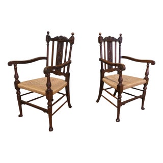 Gothic Carved Oak Carver Chairs, Set of 2 For Sale