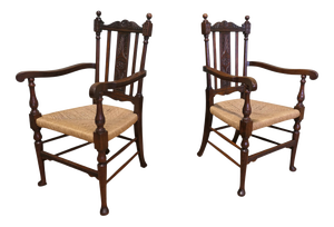 Gothic Carved Oak Carver Chairs, Set of 2