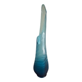Mid-Century Modern lL.E. Smith Teal Blue Nubby Butt Swung Glass Vase For Sale