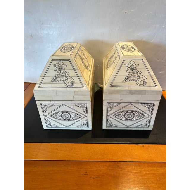 Indian Tessellated Bone Decorative Lidded Boxes -a Pair For Sale - Image 3 of 13
