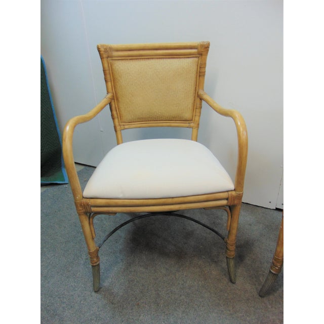 Modern Rattan & Iron Arm Chairs - a Pair For Sale - Image 4 of 7