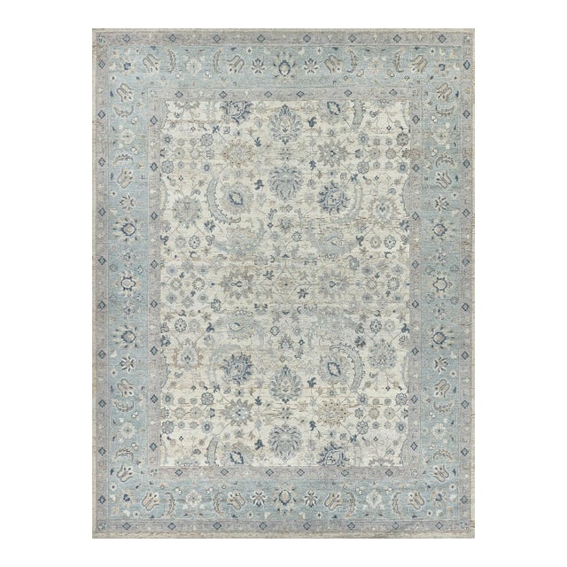 Exquisite Rugs Harper Hand-Knotted New Zealand Wool Ivory/Light Blue Rug-10'X14' For Sale