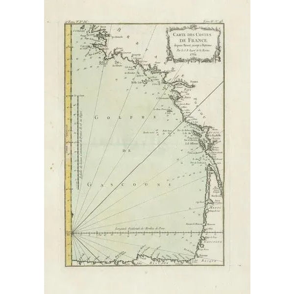 Antique Map of the Coast of France, 1764 For Sale - Image 3 of 6