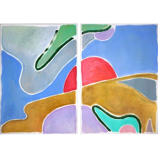 2021 "Avocado Field Sky" Color Field Abstract Diptych Acrylic Paintings by Natalia Roman - a Pair For Sale