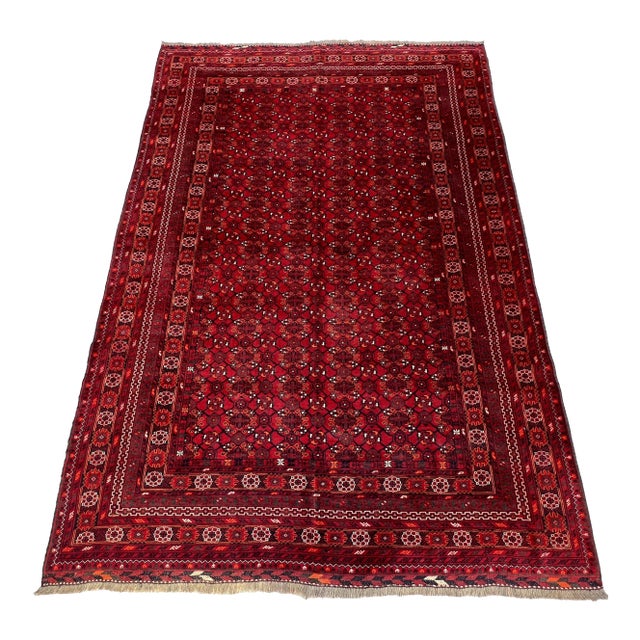 Vintage Afghan Bashiri All-Over Gul Rosette Tribal Room Rug - 9'3" X 6'9" For Sale
