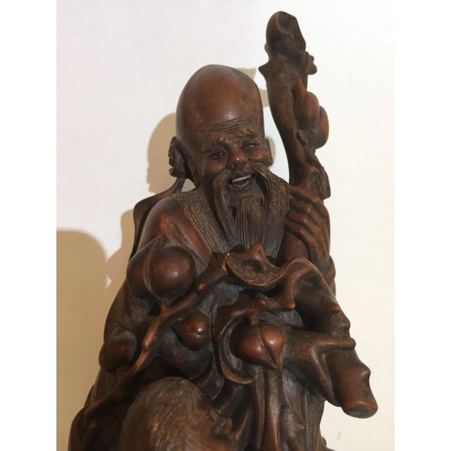 Brown Chinese Qing Carving of Immortal For Sale - Image 8 of 13