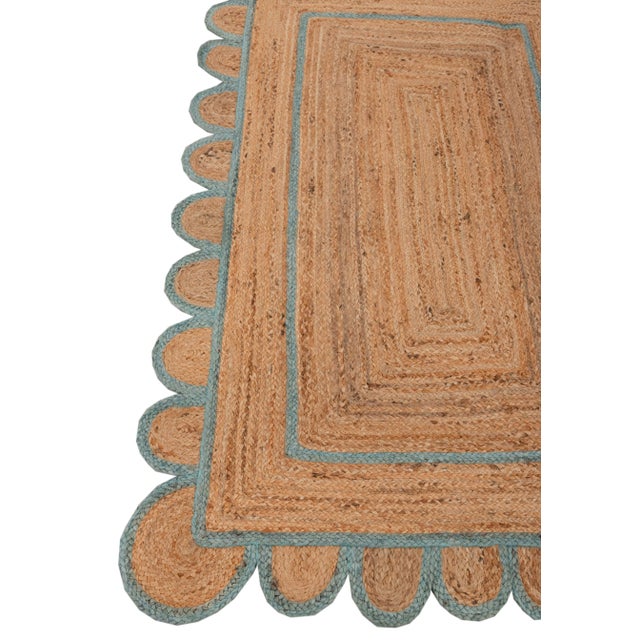 Textile Scallop Jute Turquoise Blue Hand Made Rug 2.5x8 Ft. For Sale - Image 7 of 13