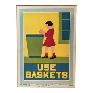Vintage 1930's "Use Baskets" Classroom Poster For Sale