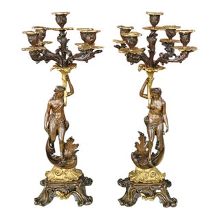 Pair of 19th Century French Napoleon III Bronze Figural Candelabras For Sale
