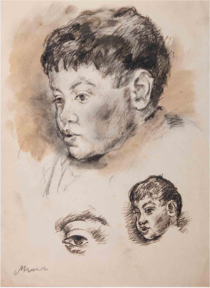 Mino Maccari, Portrait of Boy, Mixed Media Drawing, 1927