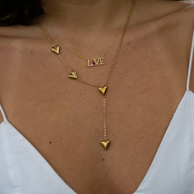 Gold Ruby Love Letter Gold Necklace For Sale - Image 8 of 10