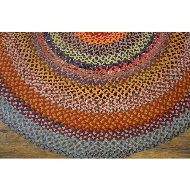 1930s Multi Background Wtih Folk Art Styles Round Antique American Braided Rug For Sale - Image 9 of 15