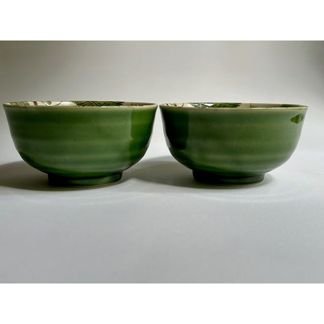 Japanese Late 20th Century Oribe Wakoen Minoyaki Green Glazed Footed Bowls- a Pair For Sale - Image 3 of 18