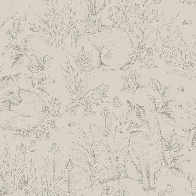 SAMPLE - Boråstapeter Forest Friends Wallpaper In Stone For Sale