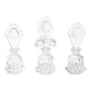 3 Art Deco Pressed Glass Scalloped Stoppers & Hobnob Detailing Perfume Holders