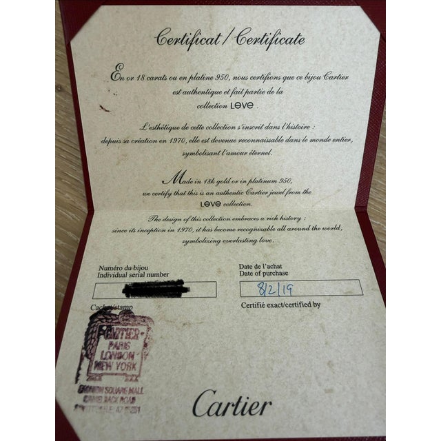 Cartier, Love Bangle Bracelet 4 Diamond Classic Model 18k White Gold For Sale In Chicago - Image 6 of 6