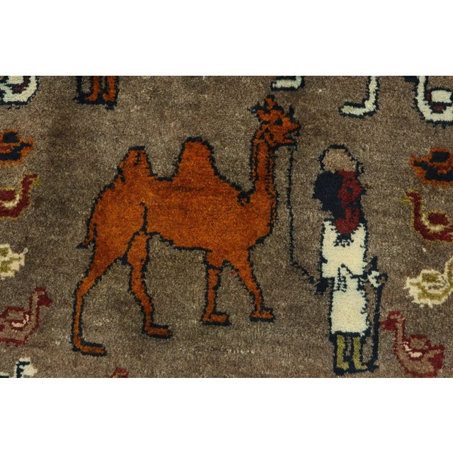 1950s Vintage Gabbeh Tribal Rug in Brown With Multicolor Pictorial Patterns For Sale In New York - Image 6 of 8