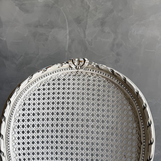 White Antique Louis XVI Style French Cane Back Chair in Oyster White Finish For Sale - Image 8 of 9