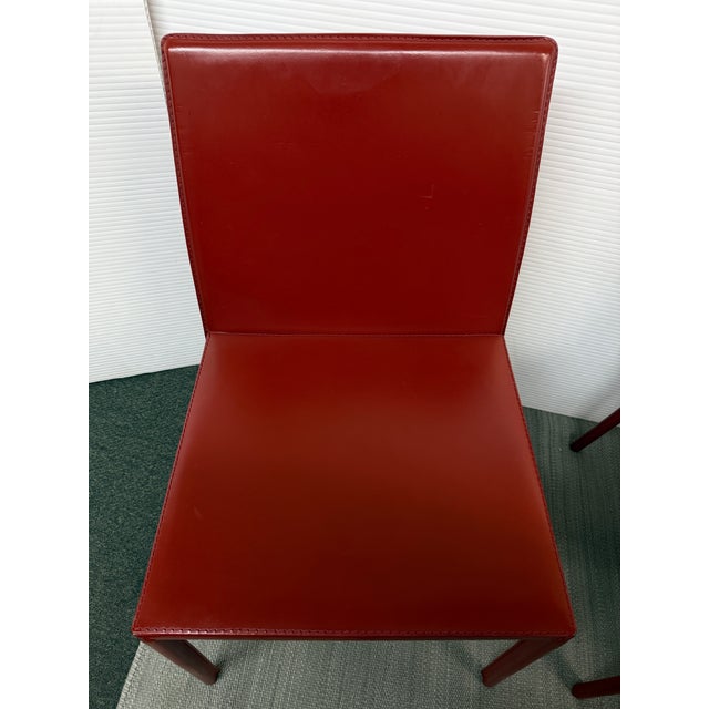 Metal Italian Oxblood Leather Dining Side Chairs, Set of Eight For Sale - Image 7 of 12