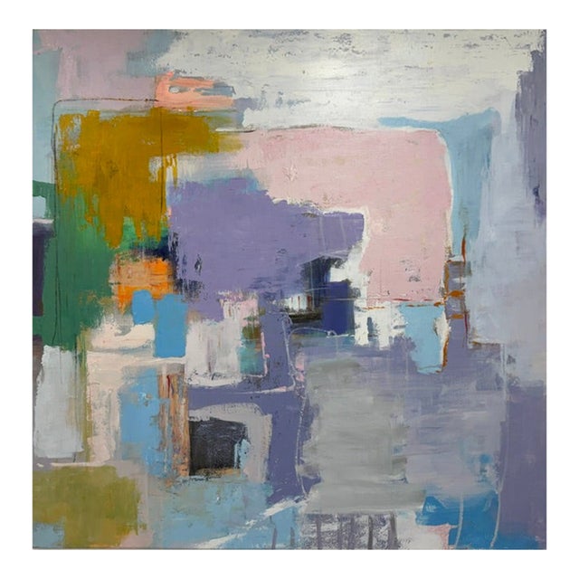 Modern Lavender, Pink & Mustard Abstract Canvas - Original Acrylic Art For Sale