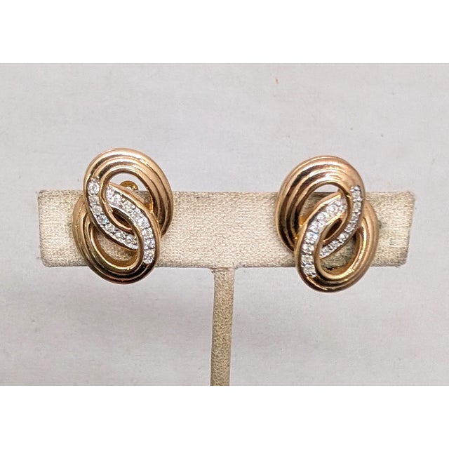 1980s Vintage 1980s Signed Panetta Goldtone Clear Rhinestone Figure-8 Clip Earrings-2 Pieces For Sale - Image 5 of 7