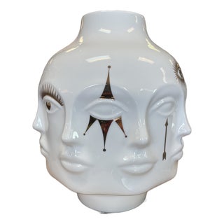 Jonathan Adler Gilded Muse Porcelain Vase--8-Face Gold Motif Sculpture, 12" For Sale