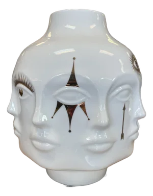 Jonathan Adler Gilded Muse Porcelain Vase--8-Face Gold Motif Sculpture, 12"