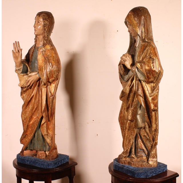 Spanish Artist, Saint John the Baptist and the Virgin Mary from a Crucifixion Group, 1500, Walnut, Set of 2 For Sale - Image 11 of 18