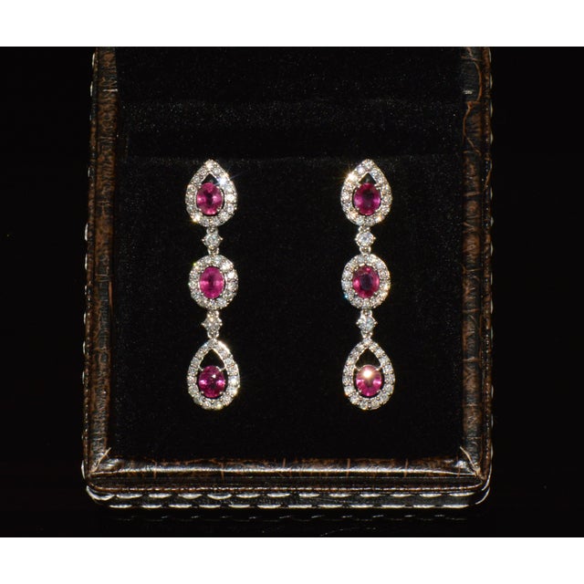 Late 20th Century Pair of Gia 3.99ctw Natural Burma Ruby & Diamond 18k White Gold Dangle Earrings For Sale - Image 13 of 13