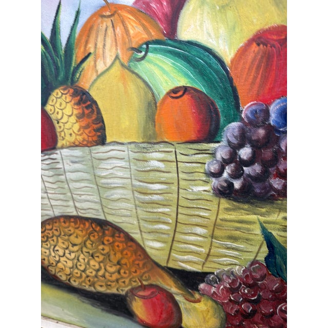 Vintage Original & Signed Tropical Fruit Still Life Oil Painting in Hand Carved Wood Frame For Sale - Image 14 of 14