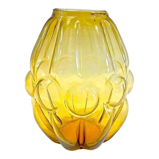 Vintage Amber Blown Bubble Glass Vase For Sale