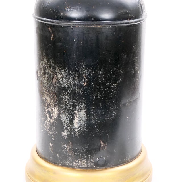 Pair of English Late 19th-Century Black Painted Tole Canister Table Lamps For Sale - Image 13 of 14