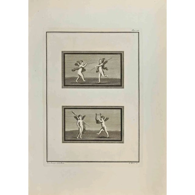 Cupids from "Antiquities of Herculaneum" is an etching on paper realized by Francesco Lavega in the 18th Century. Signed...