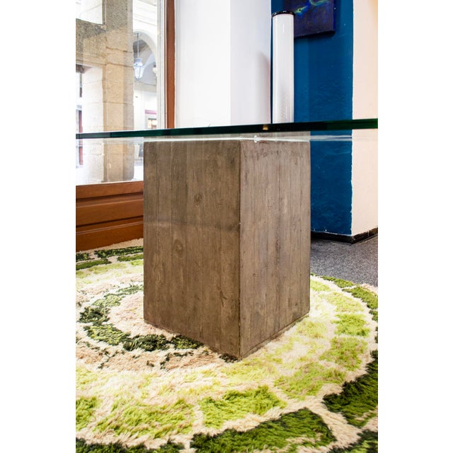 Rectangular table with concrete frame, cut glass top, and chromed metal details. Designer: Sergio and Giorgio Saporiti...