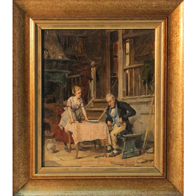 This finely executed small-format oil painting by the renowned Belgian genre painter Gerard Jozef Portielje (1856–1929)...