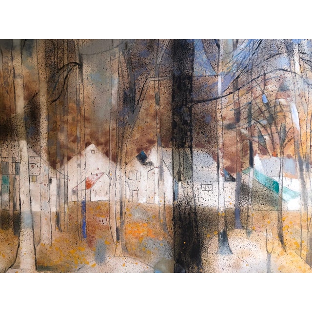 Paint Lena Gurr, American Woman Artist Modernist Large Oil Painting Cubist Influenced Landscape, c.1940s For Sale - Image 7 of 13