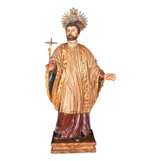 Spanish Artist, Colonial Sculpture of Saint Francis Xavier, 18th Century, Polychrome Wood For Sale