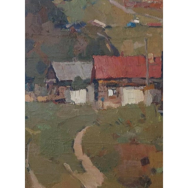 1950s Autumn Landscape Oil Painting, Ukrainian Village Art 78-58,5 For Sale - Image 6 of 6