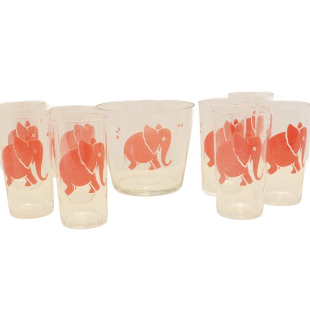 Vintage 1950s Federal Glass "Pink Elephant" 9-Piece Barware Set - Bowl & 8 Glasses For Sale In Jacksonville, FL - Image 6 of 6