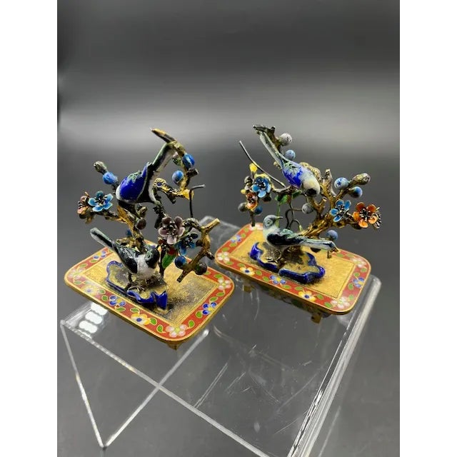 Vintage Miniature Enamel Cloisonne' Birds - a Pair For Sale - Image 6 of 12