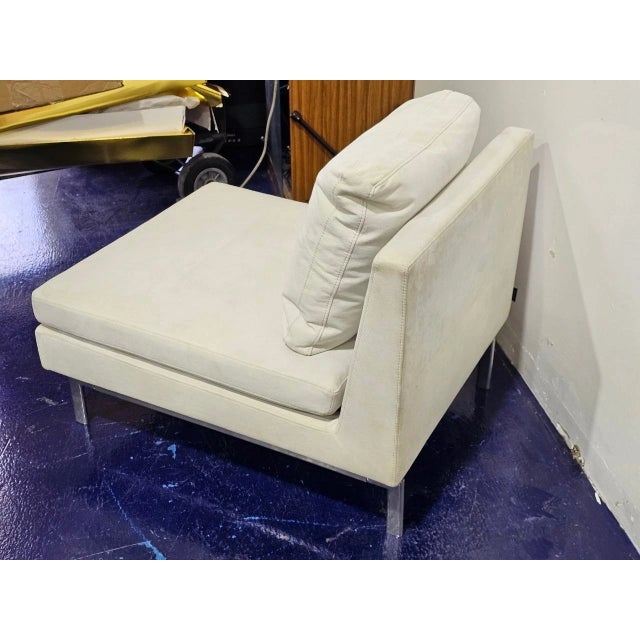 Animal Skin Ligne Roset White Suede Lounge Chair Chrome Modern Designer Accent Chair For Sale - Image 7 of 17