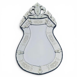 Antique Italian Venetian Etched Glass Cartouche Wall Mirror With Floral Rosettes For Sale