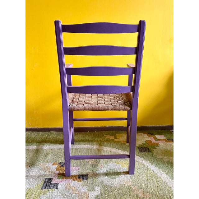 Danish Vintage Ladderback Armchair Featuring a Hand-Woven Rush For Sale - Image 10 of 10