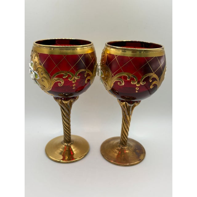 Traditional Enameled Murano Glass Wineglasses For Sale - Image 3 of 6