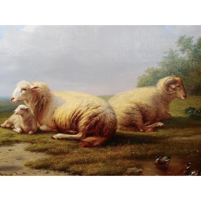 Franz Van Severdonck -Sheep & Chickens Resting in a Landscape-19th Century Oil Painting For Sale In Los Angeles - Image 6 of 12