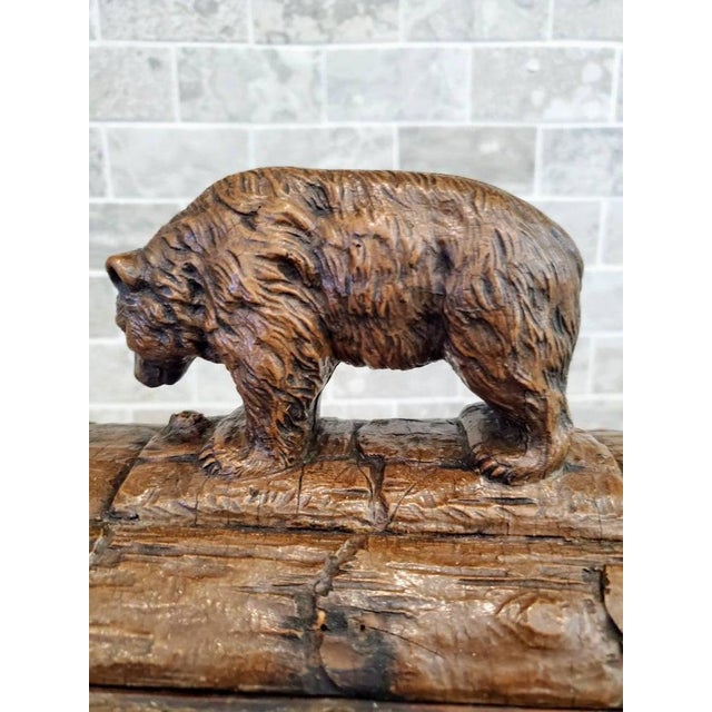 19th Century Black Forest Hand Carved Wooden Box Bear On Log Chairish