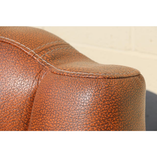 Vintage 1970s Brown Leather Sofa With Sculptural Wood Frame, Attached Cushions & Postmodern Modernist Design For Sale In Los Angeles - Image 6 of 18