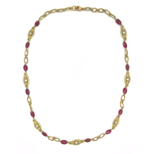 Contemporary Natural Diamond 18k Gold Necklace Gemstone Oval Links Chain For Sale - Image 3 of 7