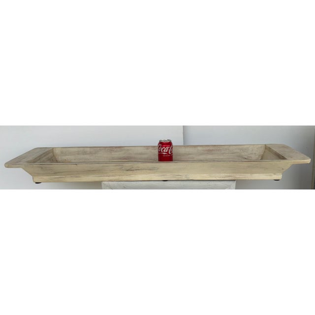 Contemporary Organic Modern Large Aged Cream Finished Wood Tray For Sale - Image 3 of 5