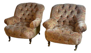 Pair of George Smith Style Tufted Club Chairs